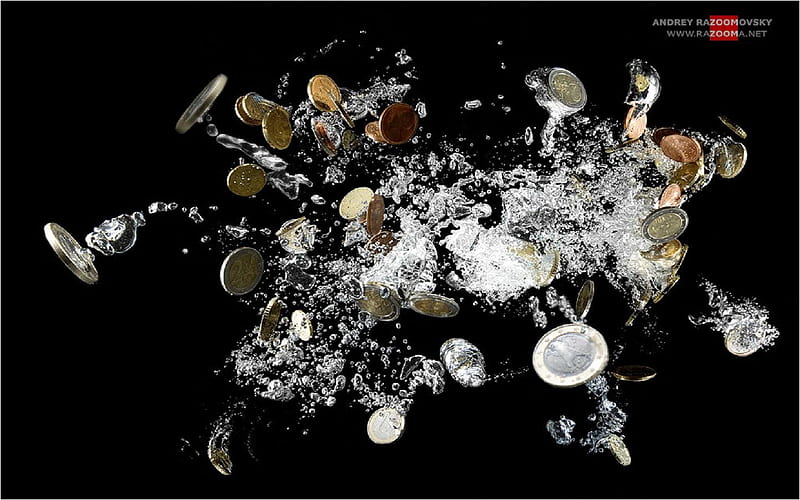 Money, splash, foreing, coins, HD wallpaper
