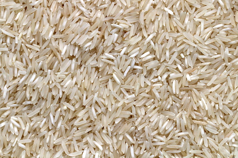 white rice grains on brown wooden table, HD wallpaper
