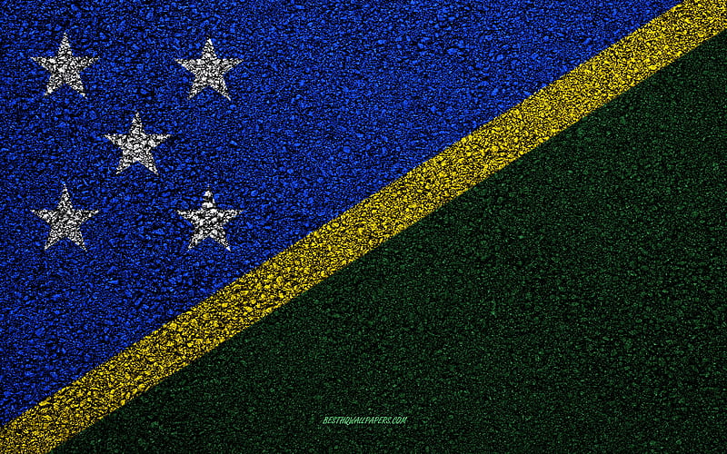 Flag of Solomon Islands, asphalt texture, flag on asphalt, Solomon Islands flag, Oceania, Solomon Islands, flags of Oceania countries, HD wallpaper