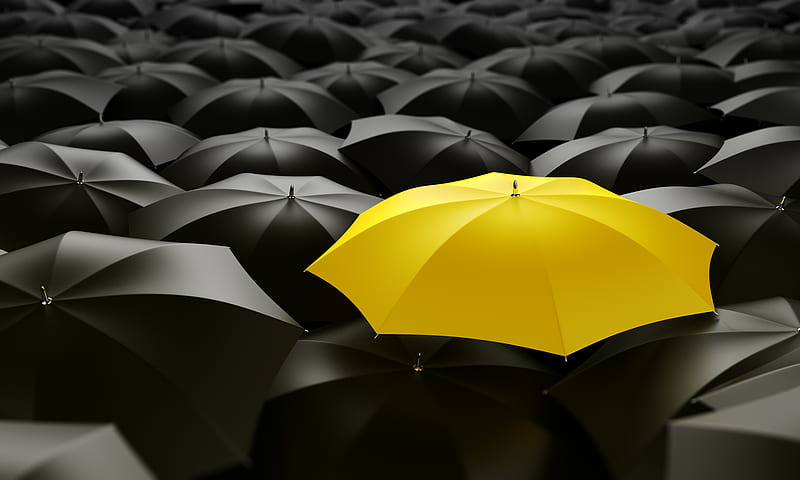 Yellow Umbrella black, umbrella, yellow, abstract, HD wallpaper
