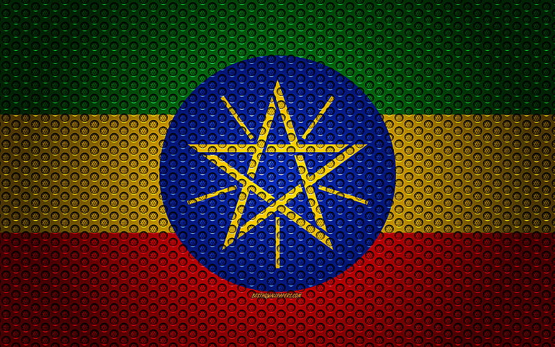 Flag of Ethiopia creative art, metal mesh texture, Ethiopian flag, national symbol, Ethiopia, Africa, flags of African countries, HD wallpaper