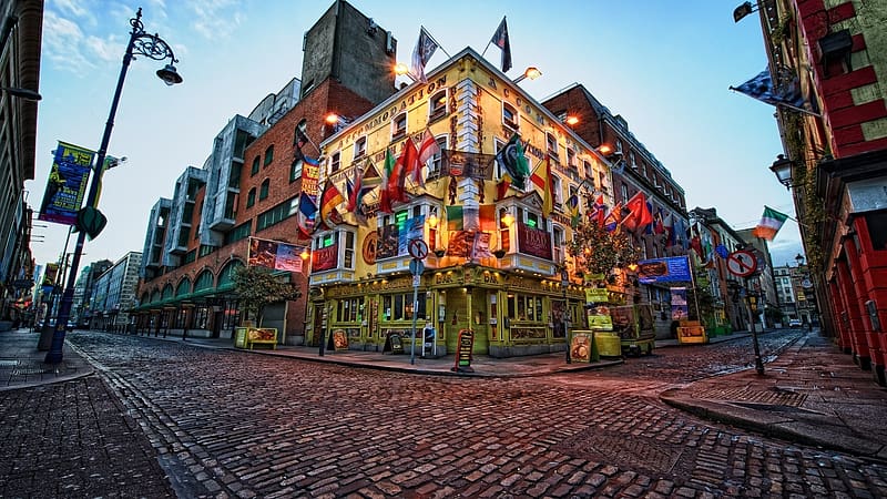 Cities, City, Building, , Street, Flag, Brick, Ireland, Dublin, HD wallpaper