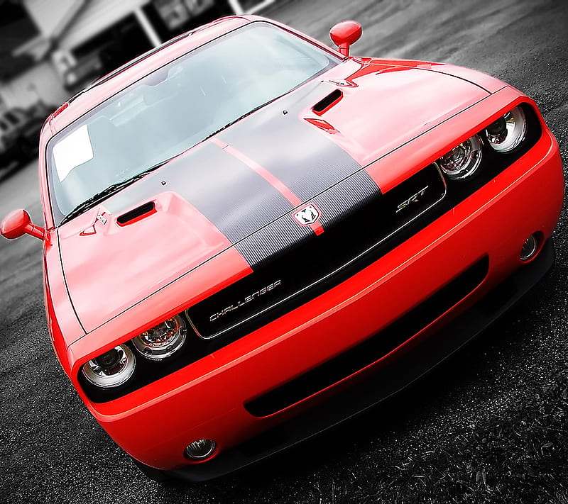 Dodge Challenger, automobile, car, drive, lux, race, racing, red, speed, vintage, wheel, HD wallpaper