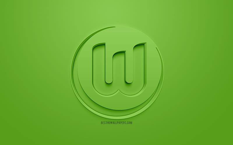 VfL Wolfsburg, creative 3D logo, green background, 3d emblem, German football club, Bundesliga, Wolfsburg, Germany, 3d art, football, stylish 3d logo, HD wallpaper
