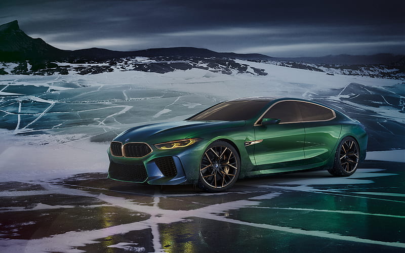 BMW M8 Gran Coupe, Concept, 2018, exterior, new green M8, sport sedan, German cars, BMW, HD wallpaper