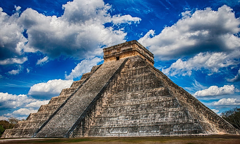 Mayan Ruins, architecture, ancient, ruins, sky, archaeological site, clouds, jungle, temple, Maya, steps, Mexican, HD wallpaper