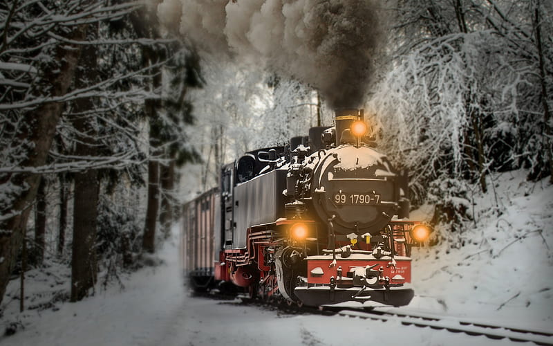 old train, winter, bokeh, railway, locomotive, trains, freight train, HD wallpaper