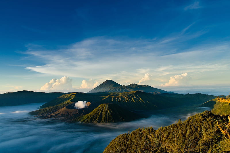 Java, Indonesia, crater, volcano, landscape, mist, HD wallpaper