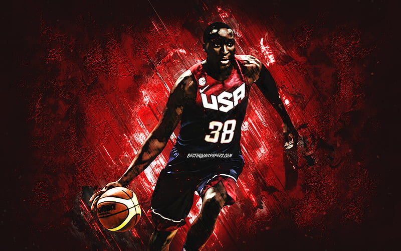 Victor Oladipo, USA national basketball team, USA, American basketball player, portrait, United States Basketball team, red stone background, HD wallpaper