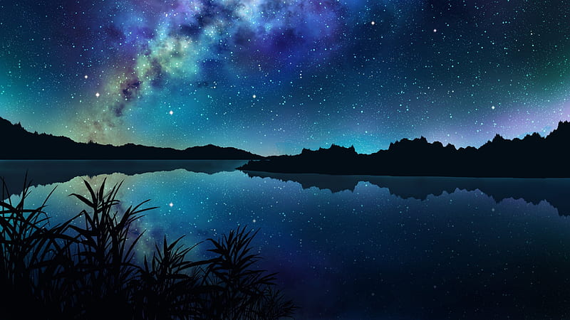 Amazing Starry Night Over Mountains and River, HD wallpaper