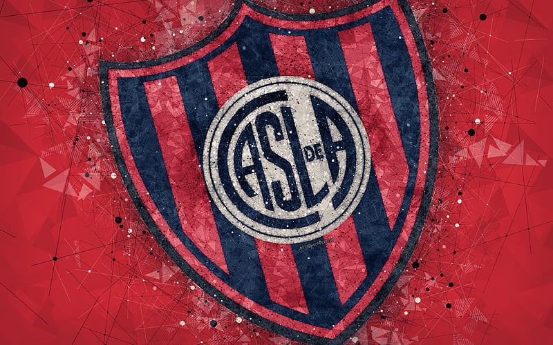 CA San Lorenzo logo, geometric art, Argentine football club, red abstract background, Argentine Primera Division, football, Buenos Aires, Argentina, creative art, San Lorenzo de Almagro, HD wallpaper