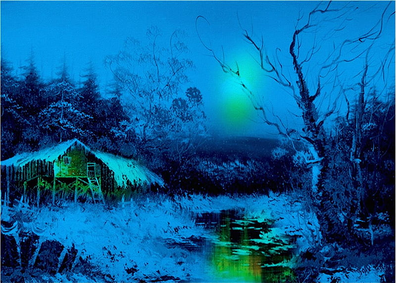 Noche de azul, color, reflejo, night, vista, HD wallpaper