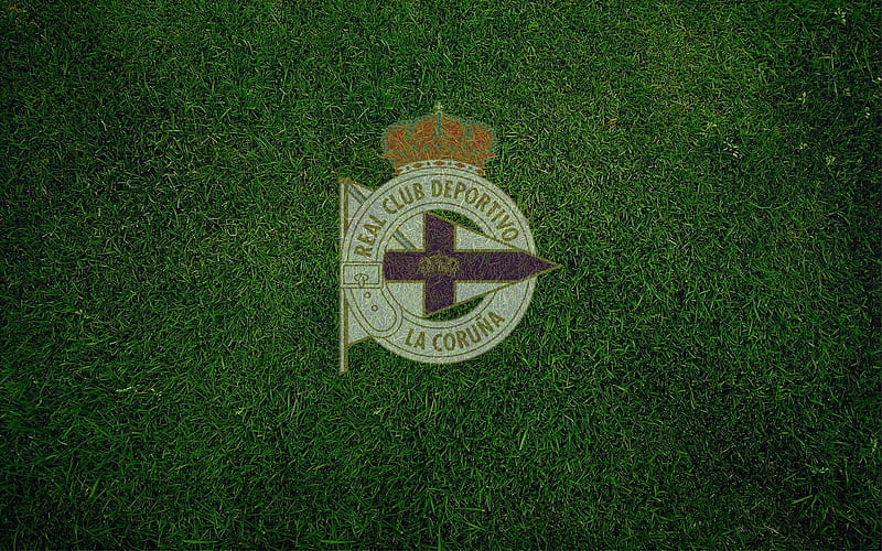 Deportivo FC, logo, grass, Deportivo La Coruna, La Liga, HD wallpaper