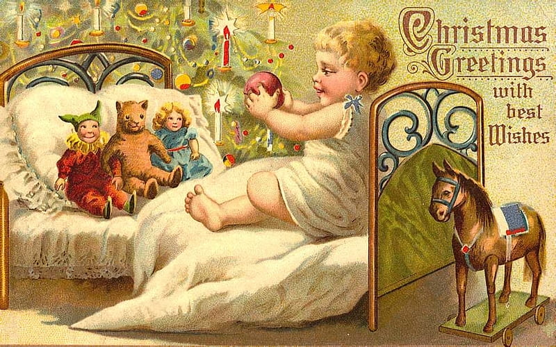 :), vintage, card, christmas, craciun, copil, toy, child, HD wallpaper
