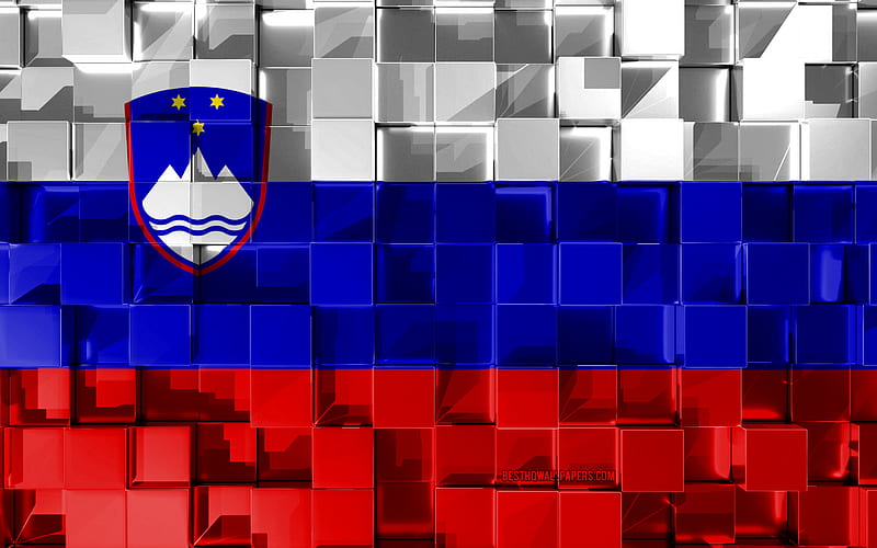 Flag of Slovenia, 3d flag, 3d cubes texture, Flags of European countries, Slovenia 3d flag, 3d art, Slovenia, Europe, 3d texture, HD wallpaper