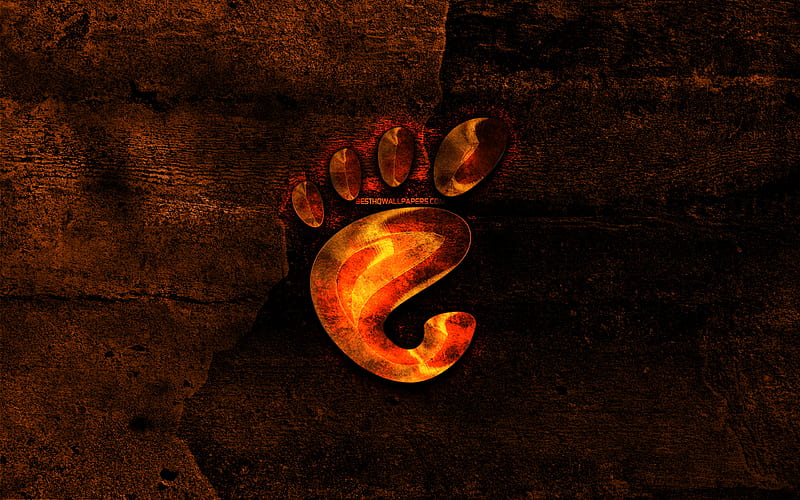 Gnome fiery logo, orange stone background, Gnome, creative, Gnome logo, brands, HD wallpaper