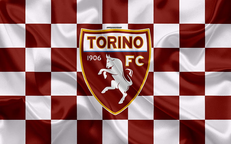 Torino FC logo, creative art, brown white checkered flag, Italian football club, emblem, silk texture, Turin, Italy, HD wallpaper