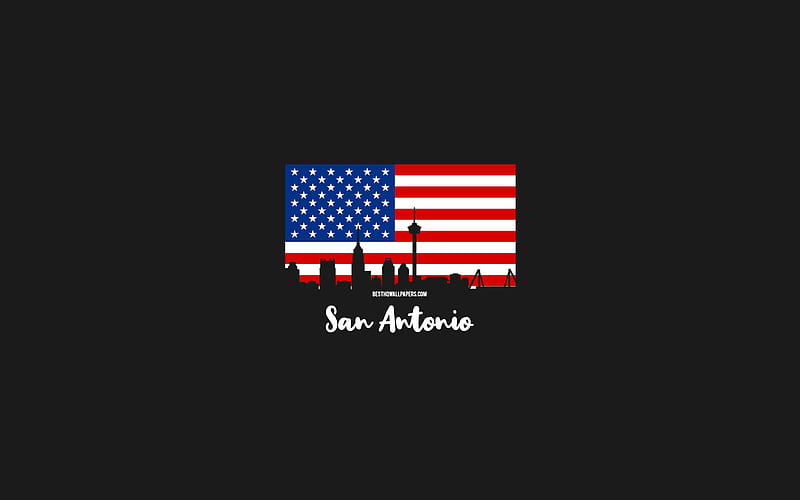 San Antonio, American cities, San Antonio silhouette skyline, USA flag, San Antonio cityscape, American flag, USA, San Antonio skyline, HD wallpaper