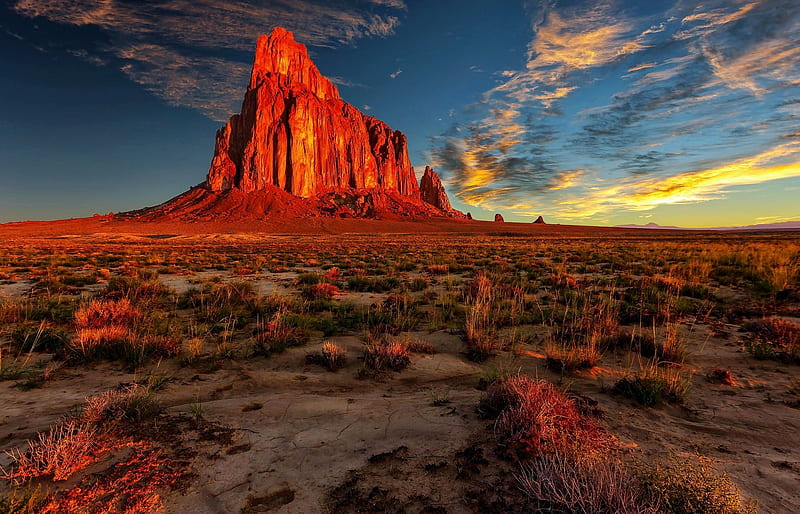 Shiprock, New Mexico, mountain, desert, sky, landscape, clouds, HD wallpaper