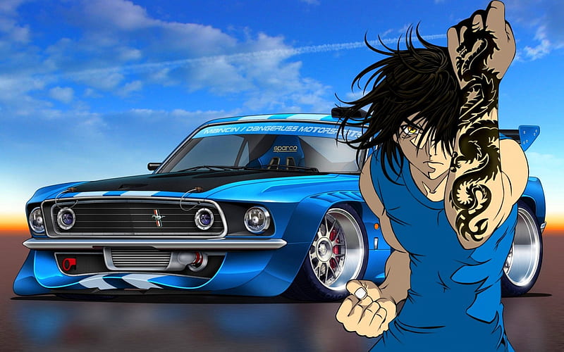 Check It Out, Tattoo, Mustang, Boy, Anime, HD wallpaper