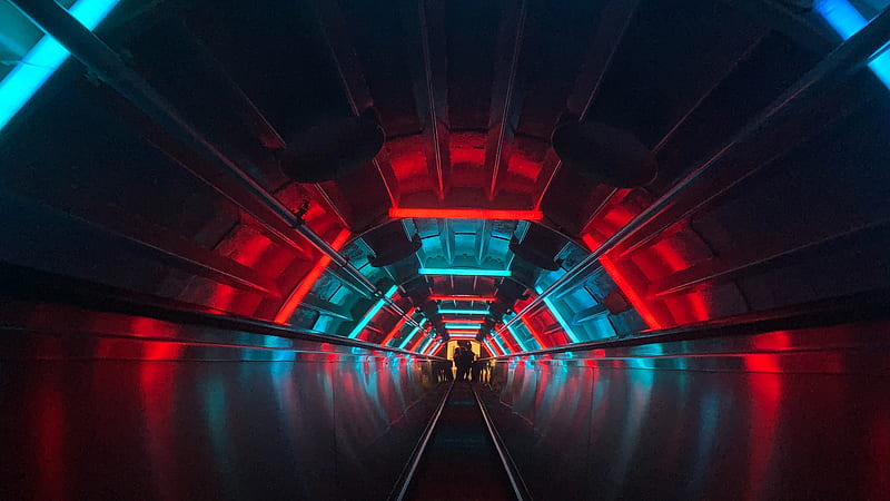 Escalator Tunnel Dark Neon, graphy, abstract, tunnel, dark, neon, HD wallpaper