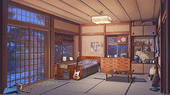 denseokapi602 cozy anime room background with soft red light