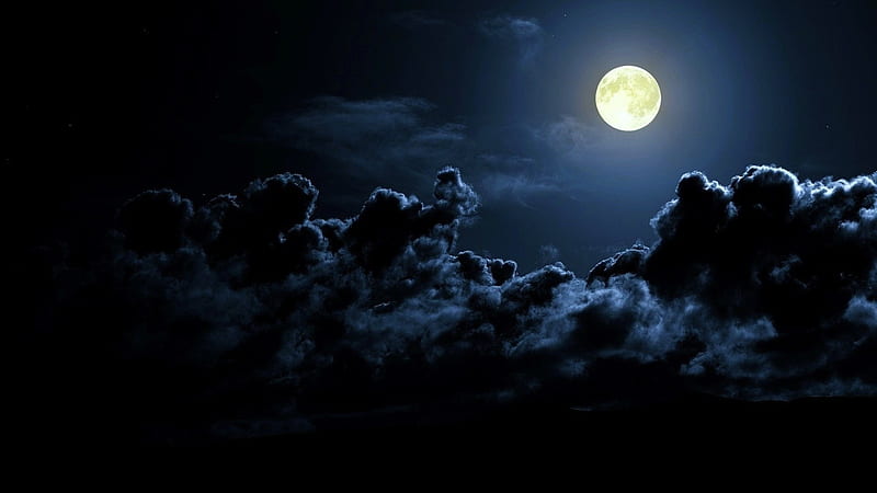 Full Moon at Night, stars, moon, nature, clouds, sky, night, HD wallpaper