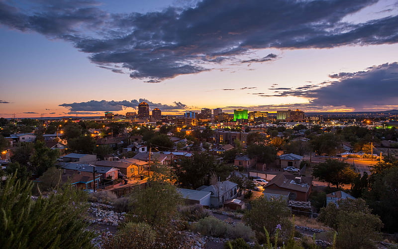 Albuquerque panorama, sunset, New Mexico, USA, american cities, America, Albuquerque at evening, City of Albuquerque, Cities of New Mexico, HD wallpaper