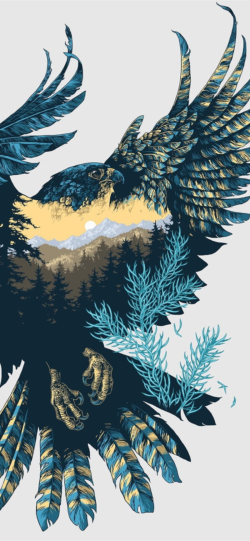 Falcon, blue, mountains, nature, white, HD phone wallpaper