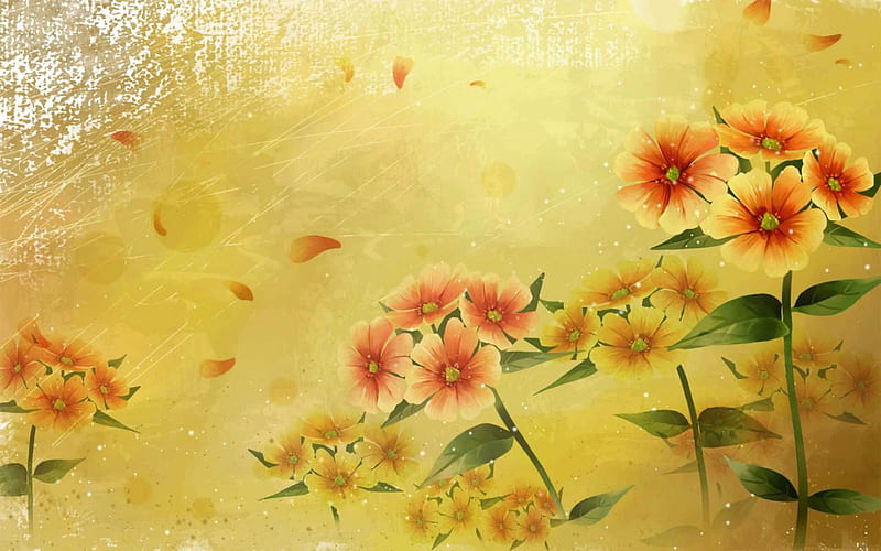 Cosmos Bipinnatus, flower, yellow, 3d, abstract, HD wallpaper
