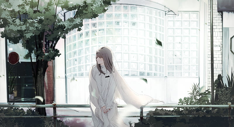 beautiful anime girl, closed eyes, white dress Anime, HD wallpaper