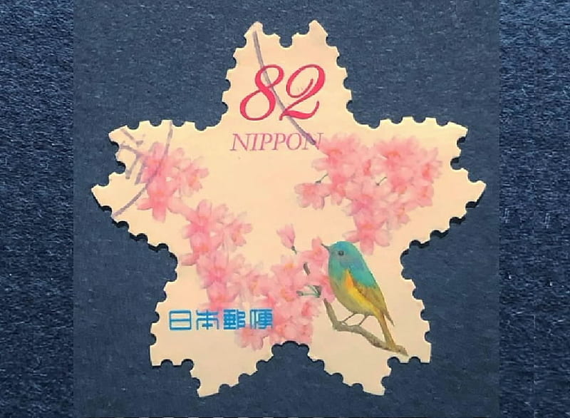 Japan Stamp, philately, Japan, ephemera, stamps, bird, flowers, HD wallpaper