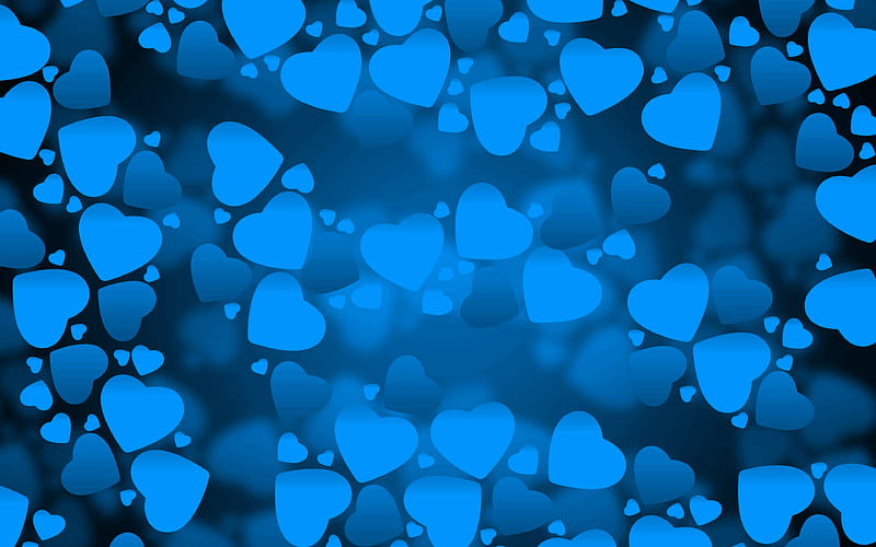 blue hearts, blue love background, creative, love concepts, abstract hearts, blue hearts pattern, HD wallpaper