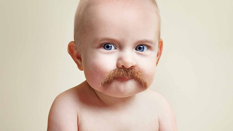 Funny Baby Face Blue Eyes Mustache White Background Funny Baby Face, HD wallpaper