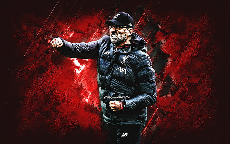 Jurgen Klopp, Liverpool FC, German football coach, portrait, red stone background, Premier League, football, HD wallpaper