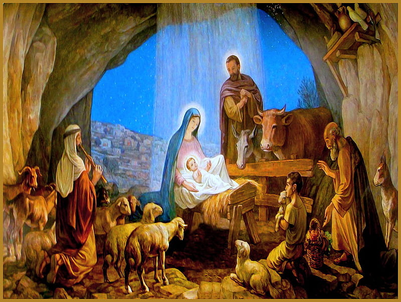 Nativity, king, relifious, christmas, shepards, baby, joseph, stable, mary, animals, HD wallpaper