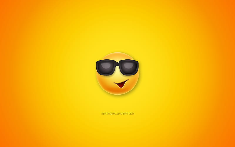 Smile in black glasses, yellow background, emotions smiles, funny art, emotions, HD wallpaper