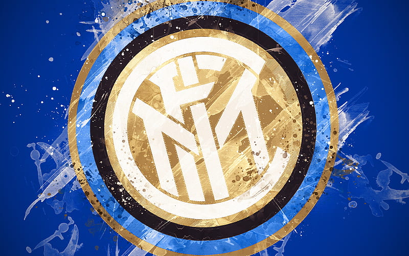FC Internazionale paint art, creative, Italian soccer team, Serie A, logo, emblem, blue background, grunge style, Milan, Italy, football, FC Inter, HD wallpaper
