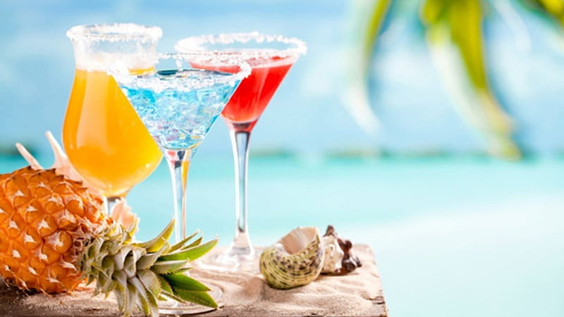 Cocktails, beach, summer, ananas, HD wallpaper