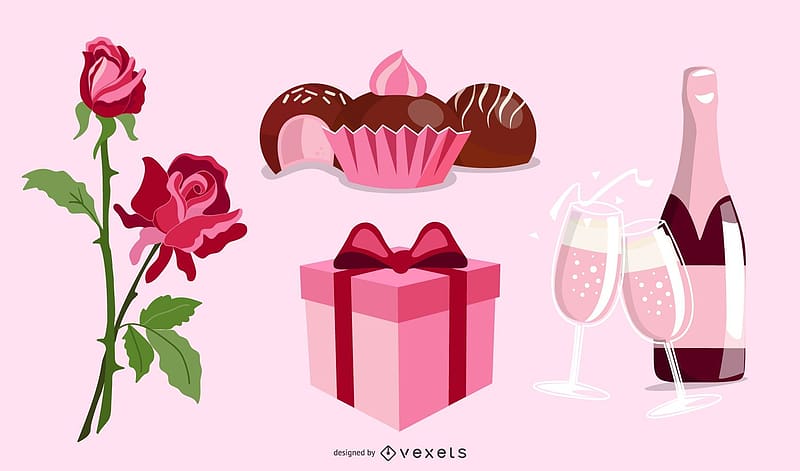 :), valentine, pink, box, flower, vexels, gift, cake, drink, HD wallpaper