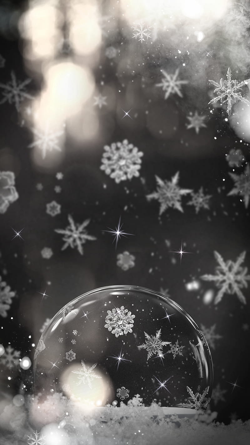 Snow , christmas, cold, holidays, my art, snow, snow globe, snowflakes, HD phone wallpaper