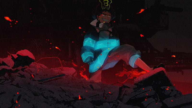 Fire Force Shinra Kusakabe Around Fire Sparks With Background Of Black Anime, HD wallpaper