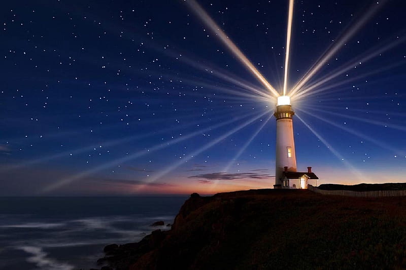 The Brightest Light, sky, light, lighthouse, dark, HD wallpaper