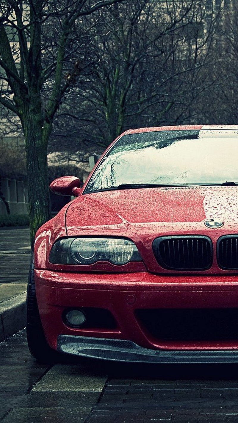 Bmw M3 E46, car, rain, red, HD phone wallpaper