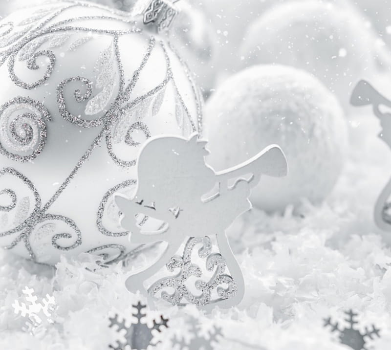 merry christmas, angel, snow, white decoration, xmas, HD wallpaper