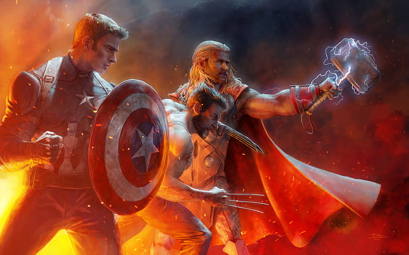 Captain America Wolverine Thor, thor, captain-america, wolverine, superheroes, digital-art, artwork, HD wallpaper