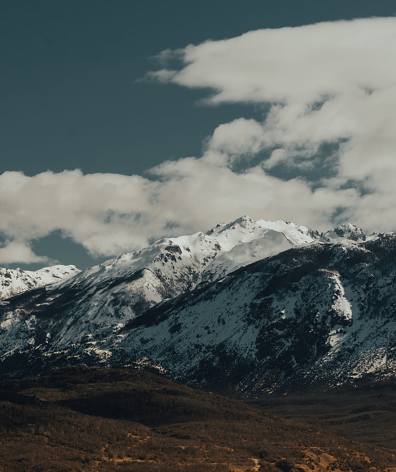mountains, rocks, snow, snowy, peaks, sky, HD phone wallpaper