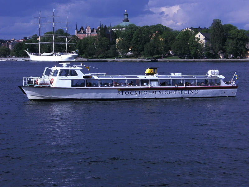 Sightseeing boat, Water, Summer, Sun, Stockholm, HD wallpaper