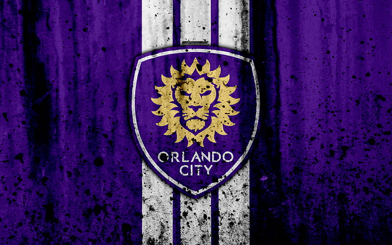 FC Orlando City, grunge, MLS, art, Eastern Conference, football club, USA, Orlando City, soccer, stone texture, logo, Orlando City FC, HD wallpaper