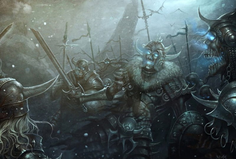 Undead Army, fantasy, swords, undead, skeletons, armour, HD wallpaper
